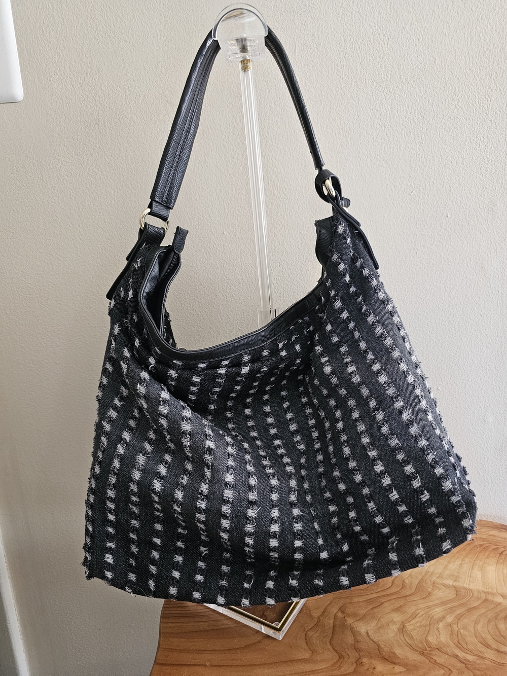 Christian Lacroix Black and White Patterned Hobo Bag with Gold Accents - Picture 5 of 6